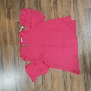 SWEET PEA by STACI FRATI (for NY & Co) Pink Cold Shoulder Ruffle Blouse